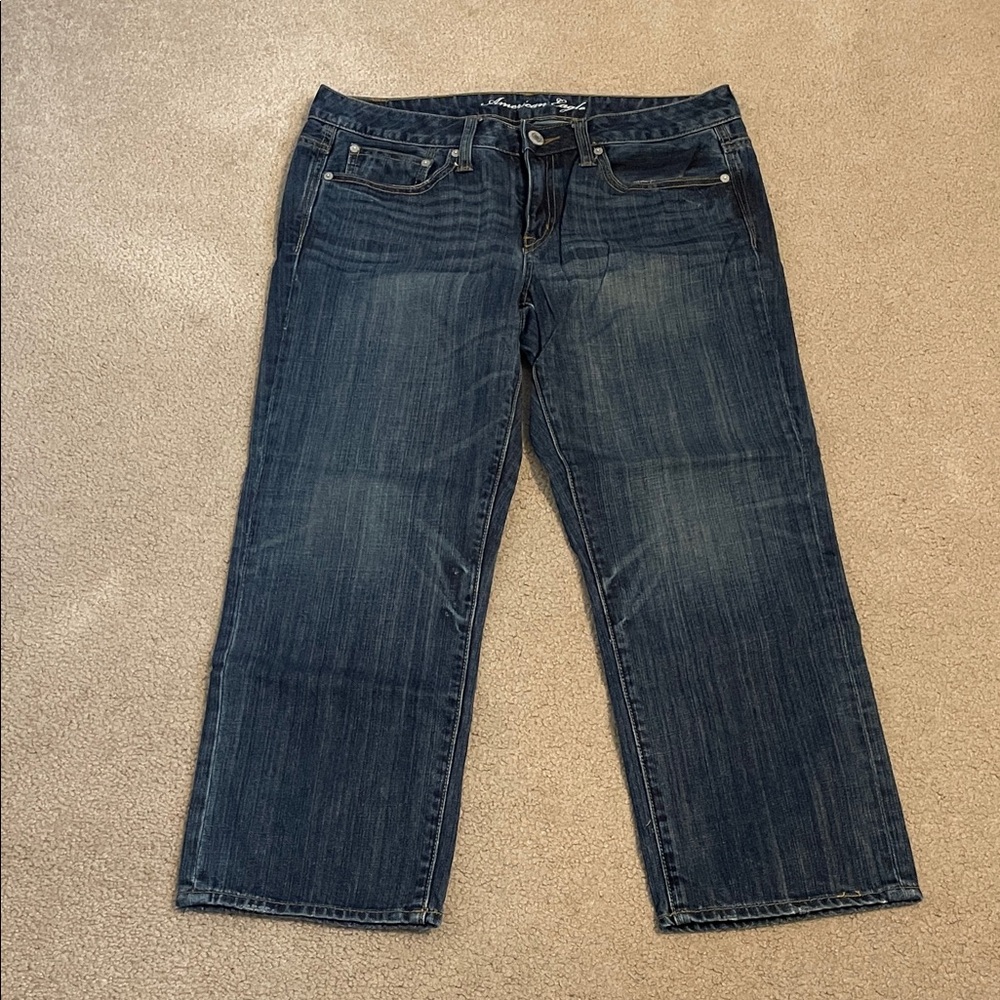 American Eagle Women's Blue Denim Cropped Jeans Size 10 Boy Fit (Like New)